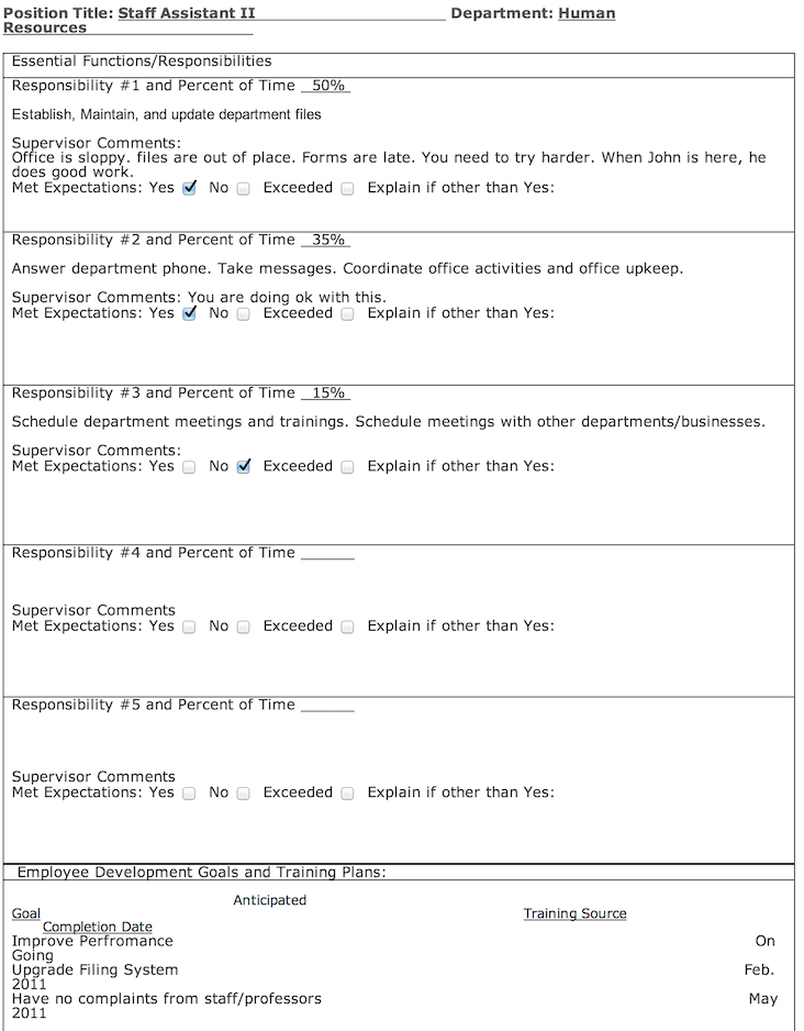 bad performance appraisal form